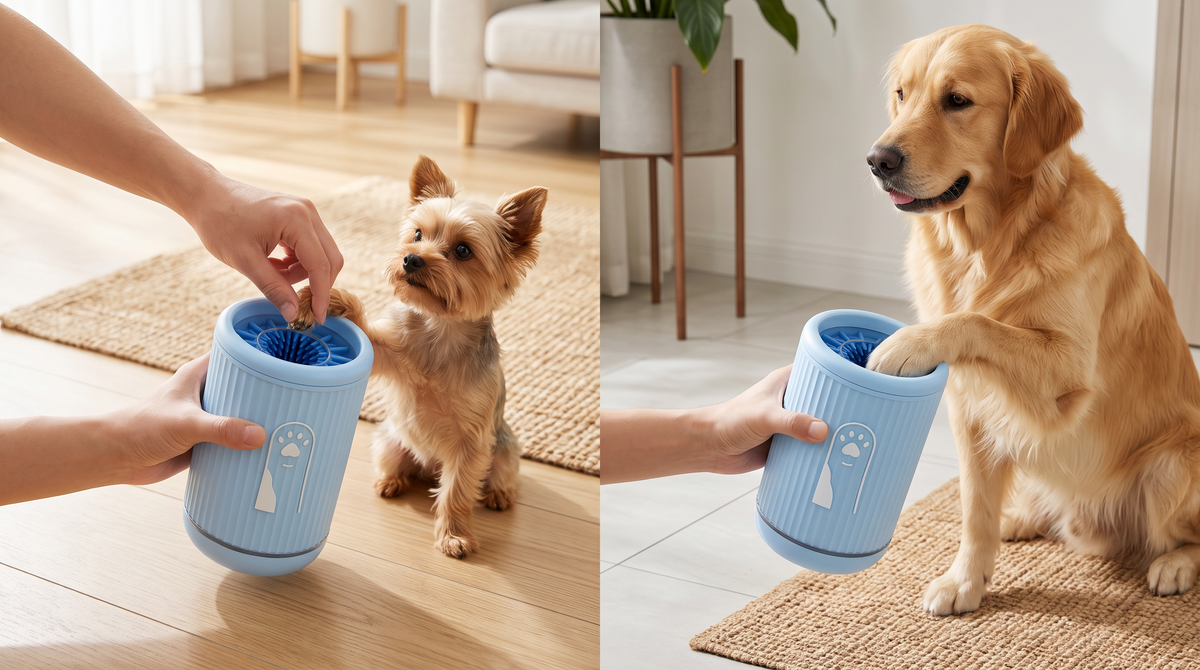 Pawtiques™ 2-in-1 Hondenpootreiniger met 2 Droogdoeken