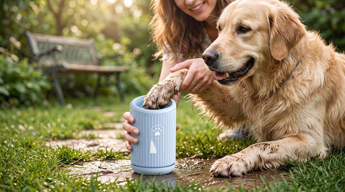 Pawtiques™ 2-in-1 Hondenpootreiniger met 2 Droogdoeken